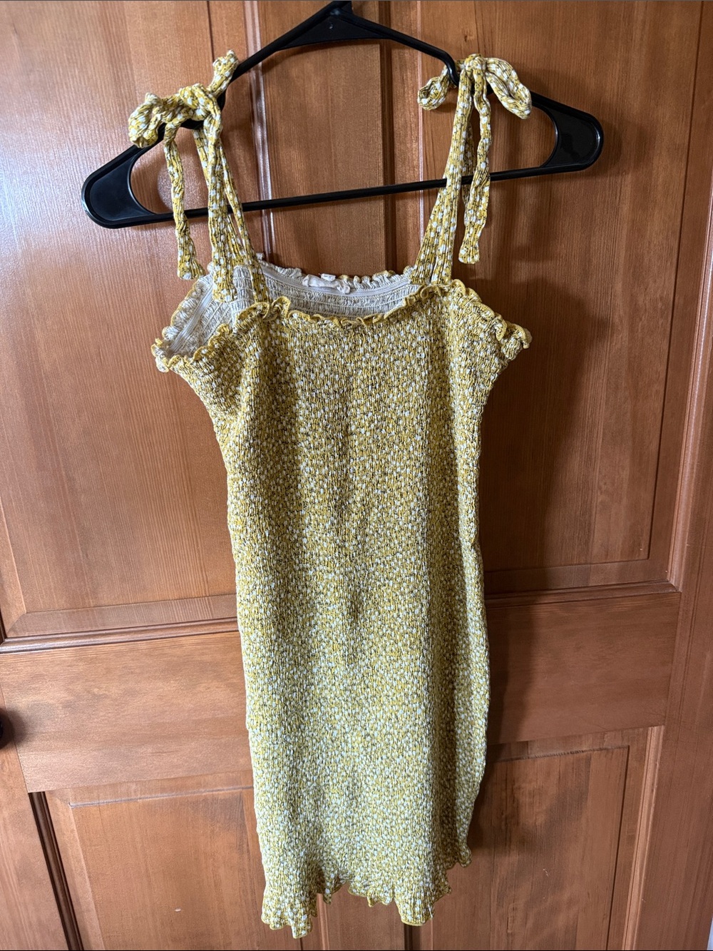 Yellow Tie-Shoulder Knit Mini Dress